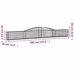 vidaXL Arched Gabion Basket Stone Basket Gabion Retaining Wall Galvanised Iron - 400 x 30 x 40/60 cm/ 5 pcs - Additional view 3