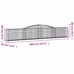 vidaXL Arched Gabion Basket Stone Basket Gabion Retaining Wall Galvanised Iron - 400 x 30 x 60/80 cm/ 4 pcs - Additional view 3