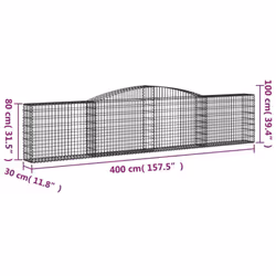 vidaXL Arched Gabion Basket Stone Basket Gabion Retaining Wall Galvanised Iron - 400 x 30 x 80/100 cm/ 4 pcs - Additional view 3