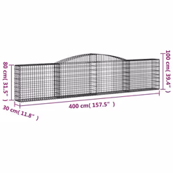 vidaXL Arched Gabion Basket Stone Basket Gabion Retaining Wall Galvanised Iron - 400 x 30 x 80/100 cm/ 25 pcs - Additional view 3