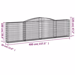 vidaXL Arched Gabion Basket Stone Basket Gabion Retaining Wall Galvanised Iron - 400 x 30 x 100/120 cm/ 3 pcs - Additional view 5