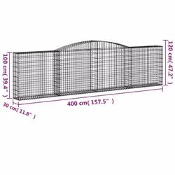 vidaXL Arched Gabion Basket Stone Basket Gabion Retaining Wall Galvanised Iron - 400 x 30 x 100/120 cm/ 5 pcs - Additional view 5