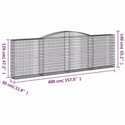vidaXL Arched Gabion Basket Stone Basket Gabion Retaining Wall Galvanised Iron - 400 x 30 x 120/140 cm/ 10 pcs - Additional view 5