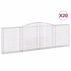 vidaXL Arched Gabion Basket Stone Basket Gabion Retaining Wall Galvanised Iron - 400 x 30 x 120/140 cm/ 20 pcs