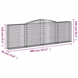 vidaXL Arched Gabion Basket Stone Basket Gabion Retaining Wall Galvanised Iron - 400 x 30 x 120/140 cm/ 20 pcs