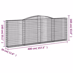 vidaXL Arched Gabion Basket Stone Basket Gabion Retaining Wall Galvanised Iron - 400 x 30 x 140/160 cm/ 4 pcs - Additional view 3