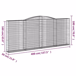 vidaXL Arched Gabion Basket Stone Basket Gabion Retaining Wall Galvanised Iron - 400 x 30 x 160/180 cm/ 2 pcs