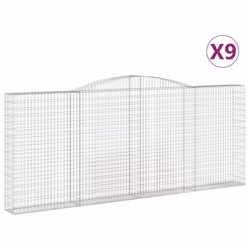 vidaXL Arched Gabion Basket Stone Basket Gabion Retaining Wall Galvanised Iron - 400 x 30 x 160/180 cm/ 9 pcs