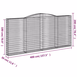vidaXL Arched Gabion Basket Stone Basket Gabion Retaining Wall Galvanised Iron - 400 x 30 x 180/200 cm/ 9 pcs
