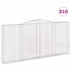 vidaXL Arched Gabion Basket Stone Basket Gabion Retaining Wall Galvanised Iron - 400 x 30 x 180/200 cm/ 10 pcs