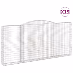 vidaXL Arched Gabion Basket Stone Basket Gabion Retaining Wall Galvanised Iron - 400 x 30 x 180/200 cm/ 15 pcs
