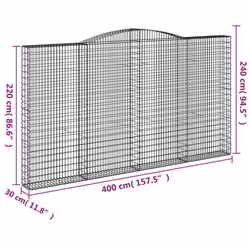 vidaXL Arched Gabion Basket Stone Basket Gabion Retaining Wall Galvanised Iron - 400 x 30 x 220/240 cm/ 3 pcs - Additional view 3