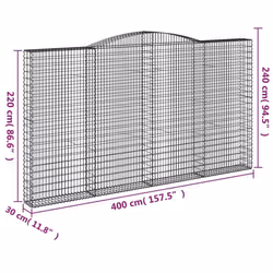 vidaXL Arched Gabion Basket Stone Basket Gabion Retaining Wall Galvanised Iron - 400 x 30 x 220/240 cm/ 6 pcs - Additional view 5