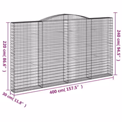 vidaXL Arched Gabion Basket Stone Basket Gabion Retaining Wall Galvanised Iron - 400 x 30 x 220/240 cm/ 8 pcs - Additional view 5