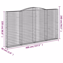 vidaXL Arched Gabion Basket Stone Basket Gabion Retaining Wall Galvanised Iron - 400 x 30 x 220/240 cm/ 10 pcs