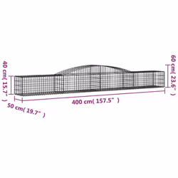 vidaXL Arched Gabion Basket Stone Basket Gabion Retaining Wall Galvanised Iron - 400 x 50 x 40/60 cm/ 25 pcs - Additional view 3