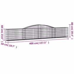 vidaXL Arched Gabion Basket Stone Basket Gabion Retaining Wall Galvanised Iron - 400 x 50 x 60/80 cm/ 6 pcs - Additional view 5