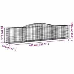 vidaXL Arched Gabion Basket Stone Basket Gabion Retaining Wall Galvanised Iron - 400 x 50 x 80/100 cm/ 10 pcs - Additional view 5