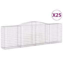 vidaXL Arched Gabion Basket Stone Basket Gabion Retaining Wall Galvanised Iron - 400 x 50 x 120/140 cm/ 25 pcs