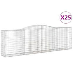 vidaXL Arched Gabion Basket Stone Basket Gabion Retaining Wall Galvanised Iron - 400 x 50 x 120/140 cm/ 25 pcs