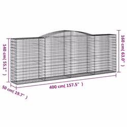 vidaXL Arched Gabion Basket Stone Basket Gabion Retaining Wall Galvanised Iron - 400 x 50 x 140/160 cm/ 3 pcs - Additional view 3