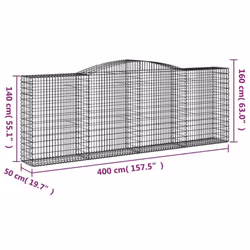 vidaXL Arched Gabion Basket Stone Basket Gabion Retaining Wall Galvanised Iron - 400 x 50 x 140/160 cm/ 4 pcs - Additional view 3