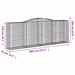 vidaXL Arched Gabion Basket Stone Basket Gabion Retaining Wall Galvanised Iron - 400 x 50 x 140/160 cm/ 6 pcs - Additional view 3