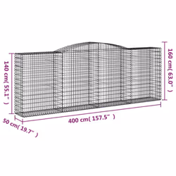 vidaXL Arched Gabion Basket Stone Basket Gabion Retaining Wall Galvanised Iron - 400 x 50 x 140/160 cm/ 20 pcs