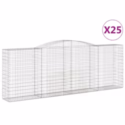 vidaXL Arched Gabion Basket Stone Basket Gabion Retaining Wall Galvanised Iron - 400 x 50 x 140/160 cm/ 25 pcs