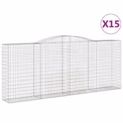 vidaXL Arched Gabion Basket Stone Basket Gabion Retaining Wall Galvanised Iron - 400 x 50 x 160/180 cm/ 15 pcs