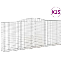 vidaXL Arched Gabion Basket Stone Basket Gabion Retaining Wall Galvanised Iron - 400 x 50 x 160/180 cm/ 15 pcs