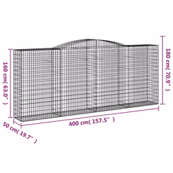 vidaXL Arched Gabion Basket Stone Basket Gabion Retaining Wall Galvanised Iron - 400 x 50 x 160/180 cm/ 15 pcs
