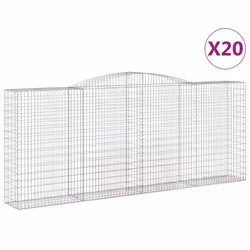 vidaXL Arched Gabion Basket Stone Basket Gabion Retaining Wall Galvanised Iron - 400 x 50 x 160/180 cm/ 20 pcs