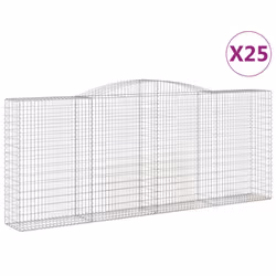vidaXL Arched Gabion Basket Stone Basket Gabion Retaining Wall Galvanised Iron - 400 x 50 x 160/180 cm/ 25 pcs