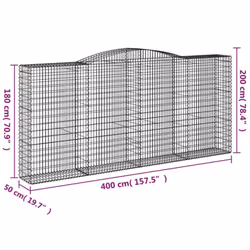 vidaXL Arched Gabion Basket Stone Basket Gabion Retaining Wall Galvanised Iron - 400 x 50 x 180/200 cm/ 2 pcs - Additional view 5