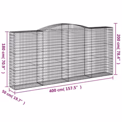 vidaXL Arched Gabion Basket Stone Basket Gabion Retaining Wall Galvanised Iron - 400 x 50 x 180/200 cm/ 4 pcs - Additional view 3