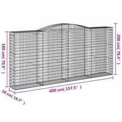 vidaXL Arched Gabion Basket Stone Basket Gabion Retaining Wall Galvanised Iron - 400 x 50 x 180/200 cm/ 9 pcs - Additional view 5