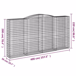 vidaXL Arched Gabion Basket Stone Basket Gabion Retaining Wall Galvanised Iron - 400 x 50 x 200/220 cm/ 8 pcs - Additional view 3