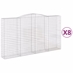 vidaXL Arched Gabion Basket Stone Basket Gabion Retaining Wall Galvanised Iron - 400 x 50 x 220/240 cm/ 8 pcs