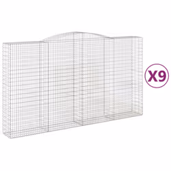 vidaXL Arched Gabion Basket Stone Basket Gabion Retaining Wall Galvanised Iron - 400 x 50 x 220/240 cm/ 9 pcs