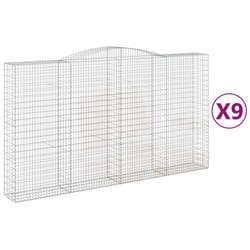 vidaXL Arched Gabion Basket Stone Basket Gabion Retaining Wall Galvanised Iron - 400 x 50 x 220/240 cm/ 9 pcs
