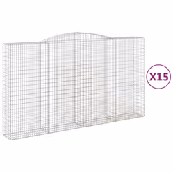 vidaXL Arched Gabion Basket Stone Basket Gabion Retaining Wall Galvanised Iron - 400 x 50 x 220/240 cm/ 15 pcs