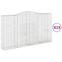 vidaXL Arched Gabion Basket Stone Basket Gabion Retaining Wall Galvanised Iron - 400 x 50 x 220/240 cm/ 15 pcs
