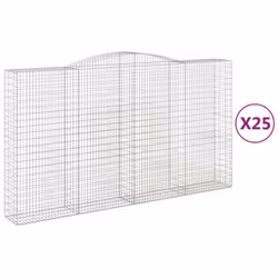 vidaXL Arched Gabion Basket Stone Basket Gabion Retaining Wall Galvanised Iron - 400 x 50 x 220/240 cm/ 25 pcs