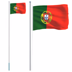 vidaXL Portugal Flag and Pole 6.23 m Aluminium Outdoor Garden Camper Flag Pole