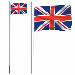 vidaXL UK Flag and Pole 6.23 m Aluminium Outdoor Garden Camping Flag Pole