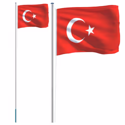 vidaXL Turkey Flag and Pole Flagpole Decoration Flag Pole Kit Flag Aluminium