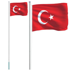 vidaXL Turkey Flag and Pole Flagpole Decoration Flag Pole Kit Flag Aluminium