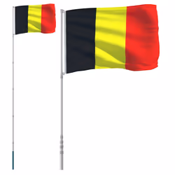 vidaXL Belgium Flag and Pole 5.55 m Aluminium Outdoor Garden Camper Flag Pole