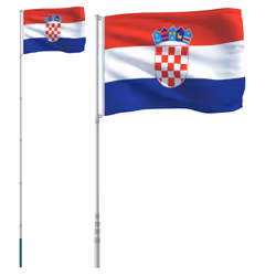 vidaXL Croatia Flag and Pole Flagpole Decoration Flag Pole Kit Flag Aluminium